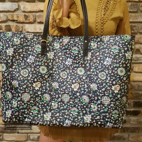 Tory Burch Kerrington Square Tote Navy Floral - Picture 2 of 8